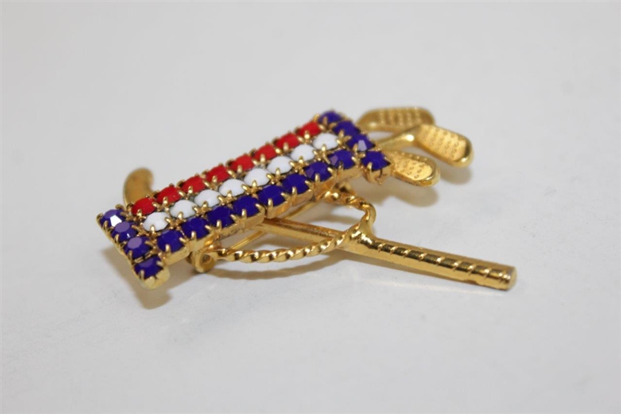 Patriotic Red, White, & Blue with Gold Stars & Trim Golf Bag with Putter Brooch