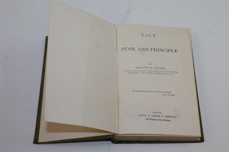 1889 'Tact, Push, and Principle' Book by William M. Thayer Featuring Golfer Cover