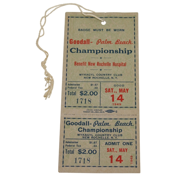 1949 Goodall-Palm Beach Championsihp Ticket #1718 - First Ever Network TV of Golf!