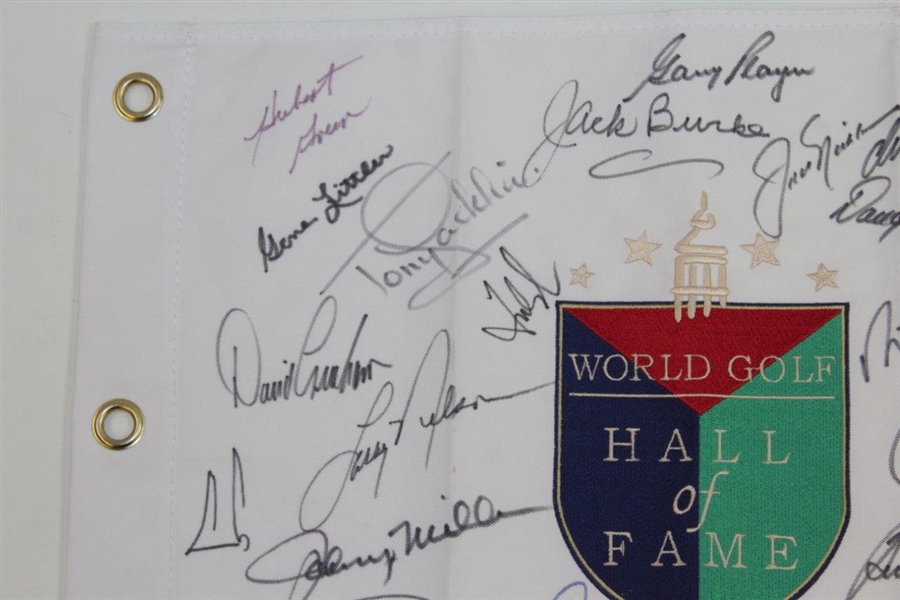 Multi-Signed Embroidered World Golf Hall of Fame Flag by 28 Inc. Nicklaus, Mickelson & others JSA ALOA