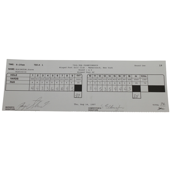 Payne Stewart Signed 1997 PGA at Winged Foot 1st Rd Scorecard - Marker JSA ALOA