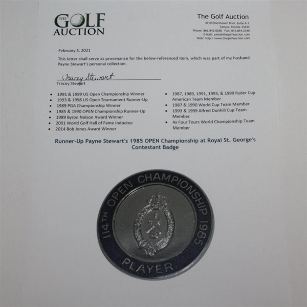 Runner-Up Payne Stewart's 1985 OPEN Championship at Royal St. George's Contestant Badge