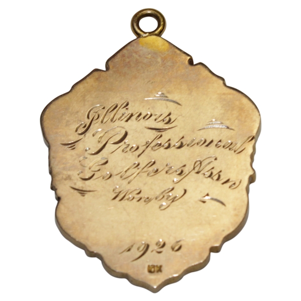 1926 Illinois PGA Winner's 10k Gold William Marshall Memorial Medal Won by Jock Hutchinson