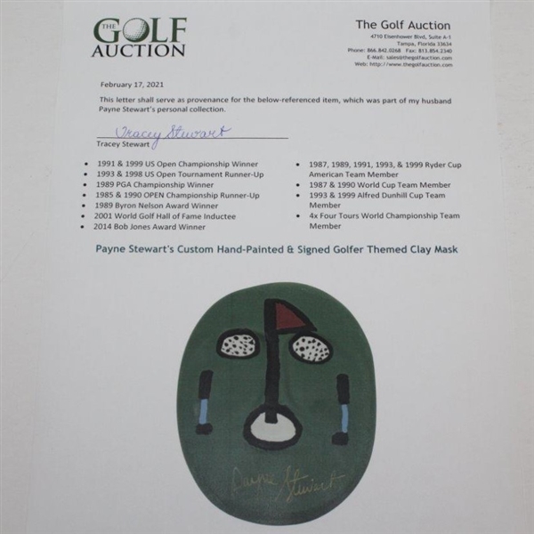 Payne Stewart's Custom Hand-Painted & Signed Golfer Themed Clay Mask JSA ALOA