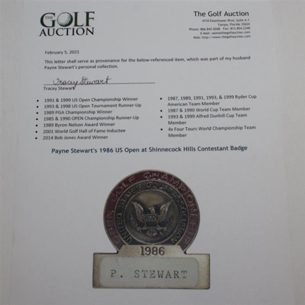 Payne Stewart's 1986 US Open at Shinnecock Hills Contestant Badge