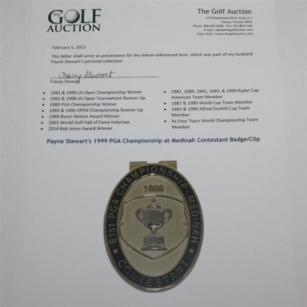 Payne Stewart's 1999 PGA Championship at Medinah Contestant Badge/Clip - Tiger Win