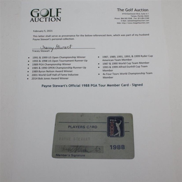 Payne Stewart's Official 1988 PGA Tour Member Card - Signed JSA ALOA