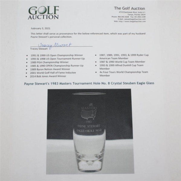 Payne Stewart's 1983 Masters Tournament Hole No. 8 Crystal Steuben Eagle Glass