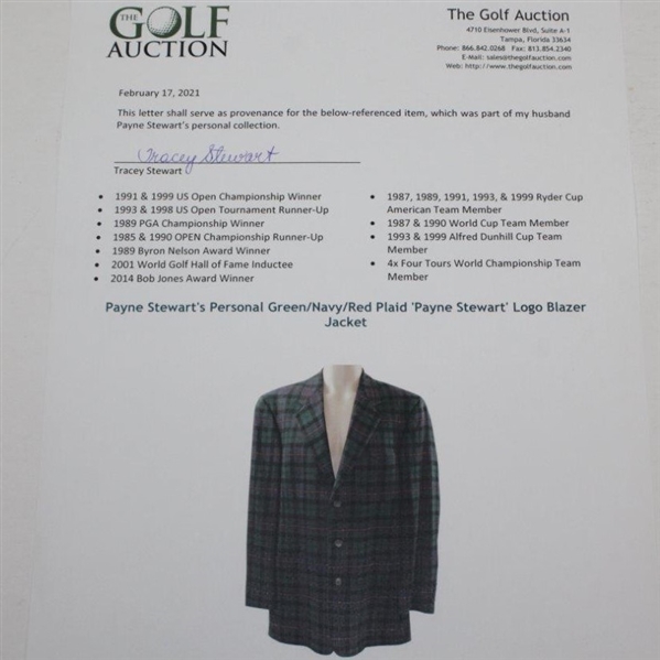 Payne Stewart's Personal Green/Navy/Red Plaid 'Payne Stewart' Logo Blazer Jacket