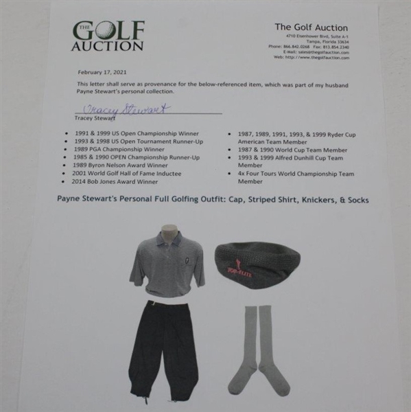 Payne Stewart's Personal Full Golfing Outfit: Cap, Striped Shirt, Knickers, & Socks