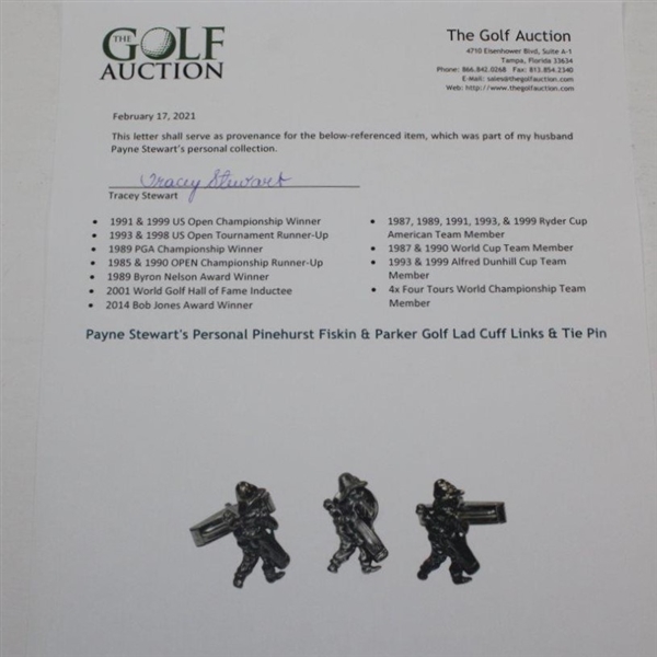 Payne Stewart's Personal Pinehurst Fiskin & Parker Golf Lad Cuff Links & Tie Pin