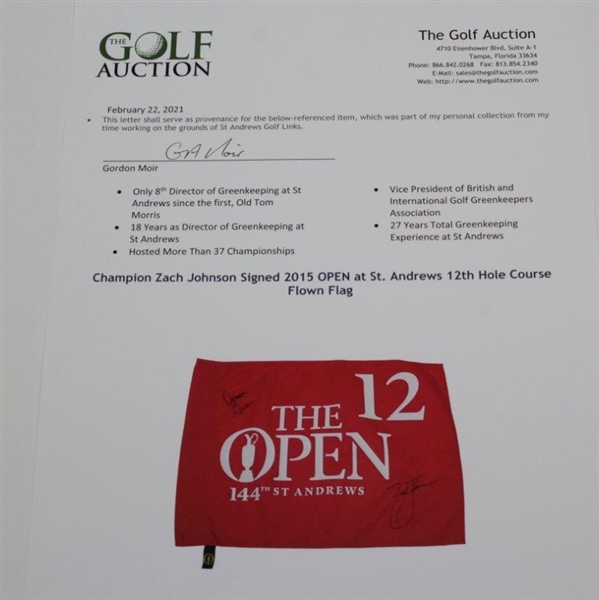 Champion Zach Johnson Signed 2015 OPEN at St. Andrews 12th Hole Course Flown Flag JSA ALOA