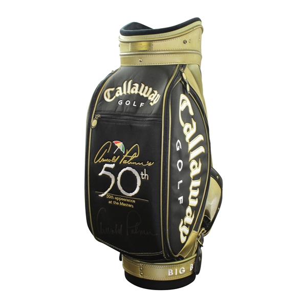 Arnold Palmer Signed 'Arnie's 50th' at the Masters Ltd Ed Commemorative Full Size Golf Bag JSA #Z74231