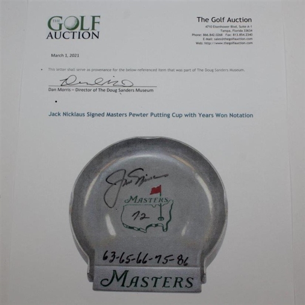 Jack Nicklaus Signed Masters Pewter Putting Cup with Years Won Notation JSA ALOA