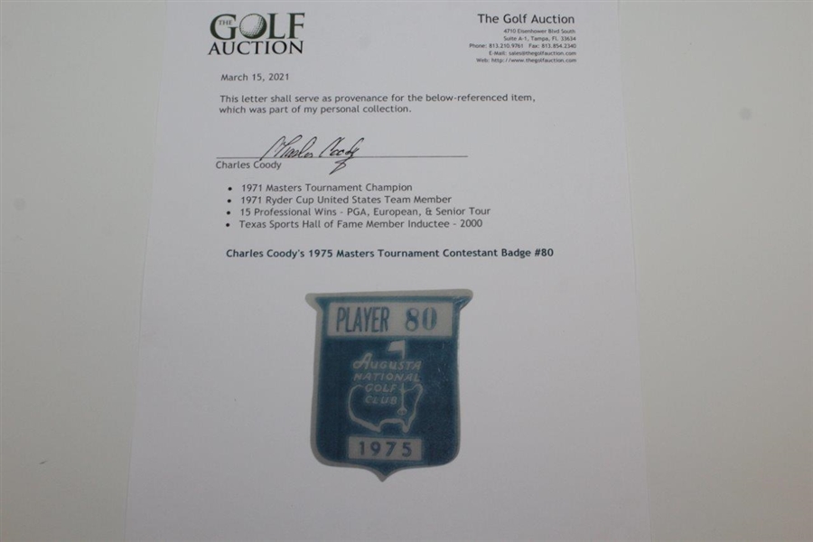 Charles Coody's 1975 Masters Tournament Contestant Badge #80