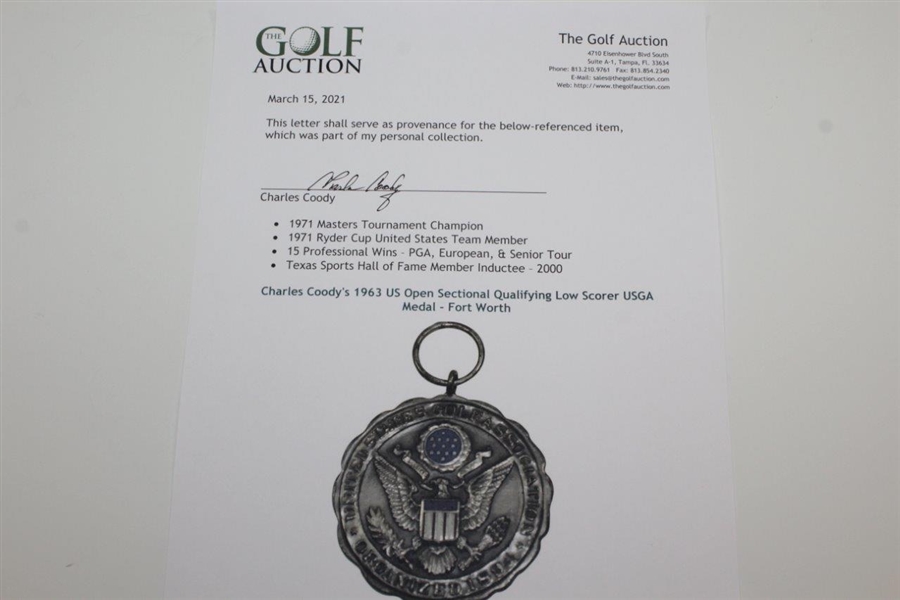 Charles Coody's 1963 US Open Sectional Qualifying Low Scorer USGA Medal - Fort Worth