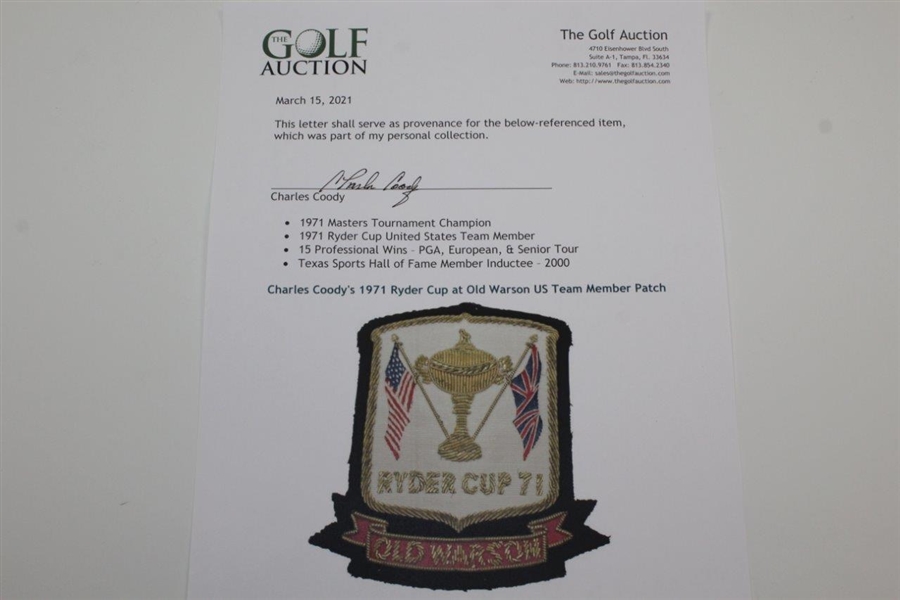 Charles Coody's 1971 Ryder Cup at Old Warson US Team Member Patch
