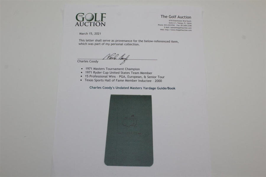 Charles Coody's Undated Masters Yardage Guide/Book