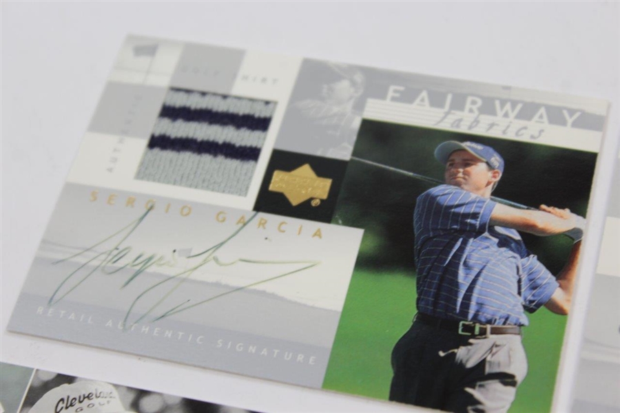 Five (5) Signed Upper Deck Golf Cards - Sign of the Time & Fairway Fabrics - Sergio, Strange & others
