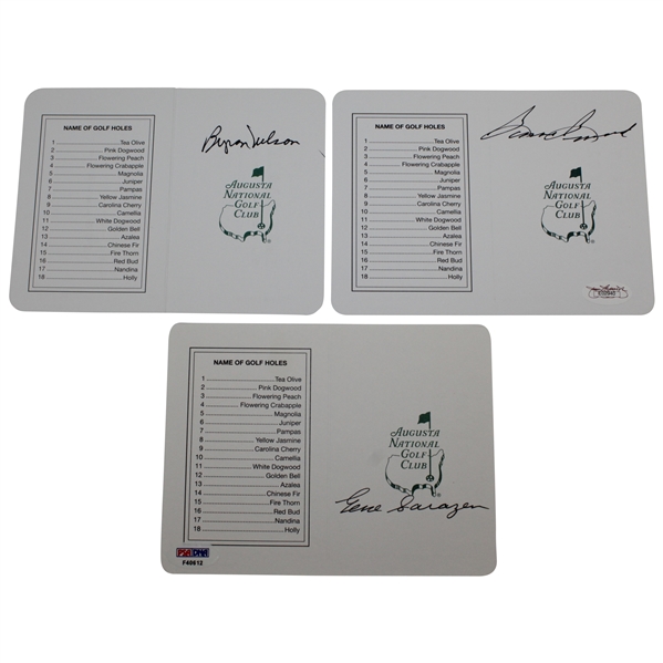 Byron Nelson, Sam Snead, & Gene Sarazen Signed Augusta National Golf Club Scorecards JSA & PSA