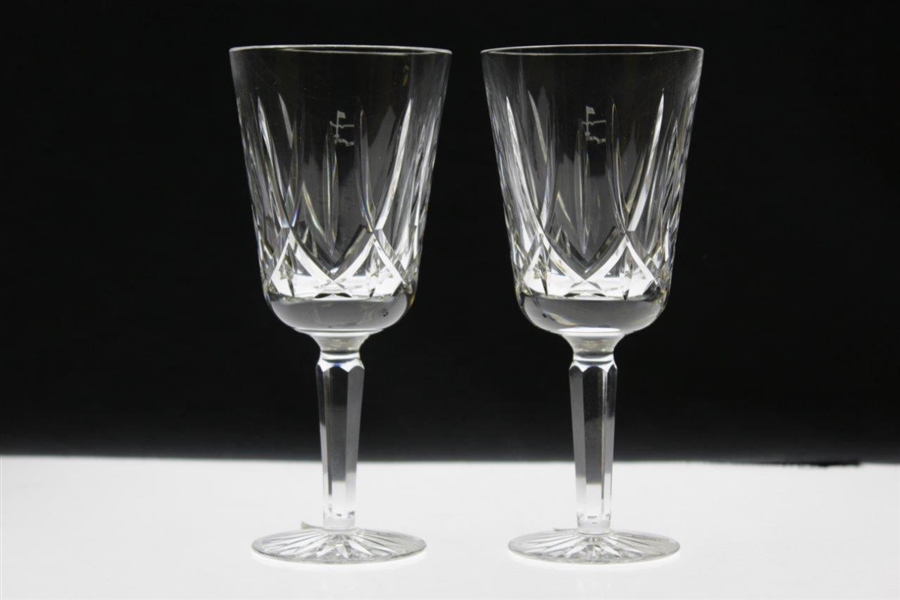 Pair of Augusta National Golf Club Masters Logo Waterford Crystal Wine Goblets in Box