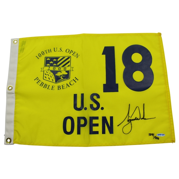 Tiger Woods Ltd Ed Signed 2000 US Open at Pebble Beach Flag #134/500 UDA