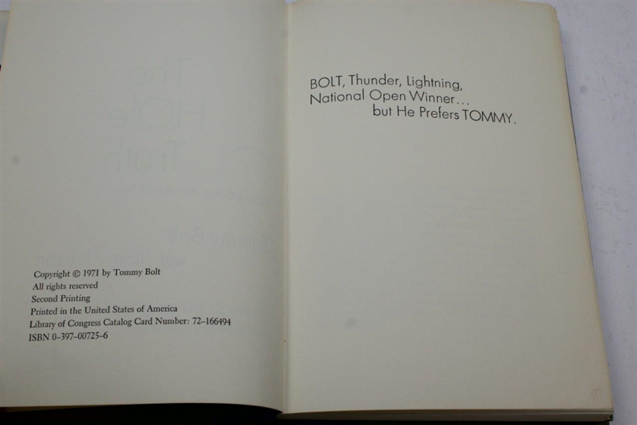 Tommy Bolt Signed 'The Hole Truth' Book by Tommy Bolt with Jimmy Mann JSA ALOA