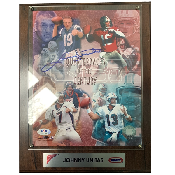 Johnny Unitas Signed Quarterbacks of the Century 8x10 Plaque PSA/DNA #AI78149