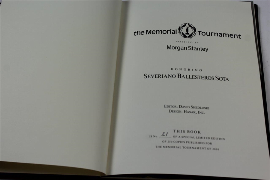 2010 The Memorial Tournament Ltd Ed Book Honoring & Dedicated to Severiano Ballesteros Sota #21/250