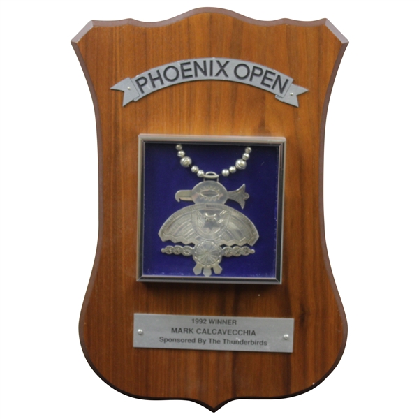 Mark Calcavecchia's 1992 Phoenix Open Winner's Plaque with Thunderbird Necklace