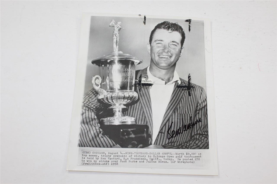 Two Signed Ken Venturi Wire Photos From 1958 & 1959 Chicago Open Win JSA ALOA