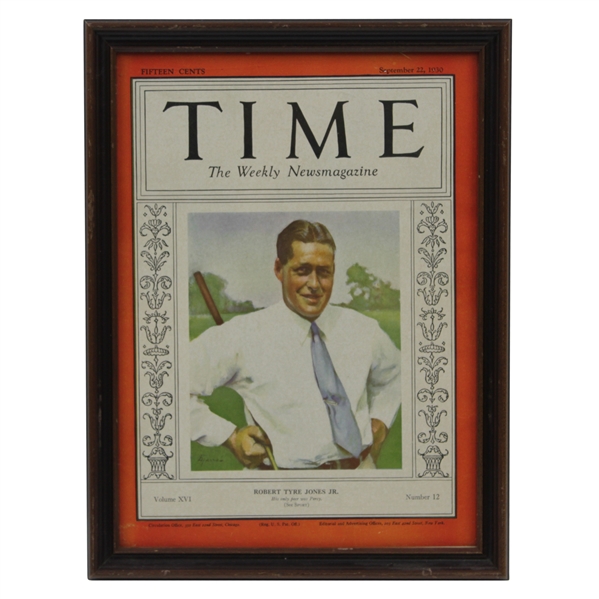 Bobby Jones Sept 22 1930 TIME Magazine with Jones on Cover - Framed