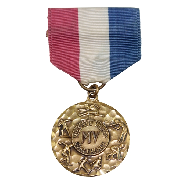 Missouri Valley Conference 1949 Champion Golf Team Medal by Jostens with Tri-Color Ribbon Bar Pin