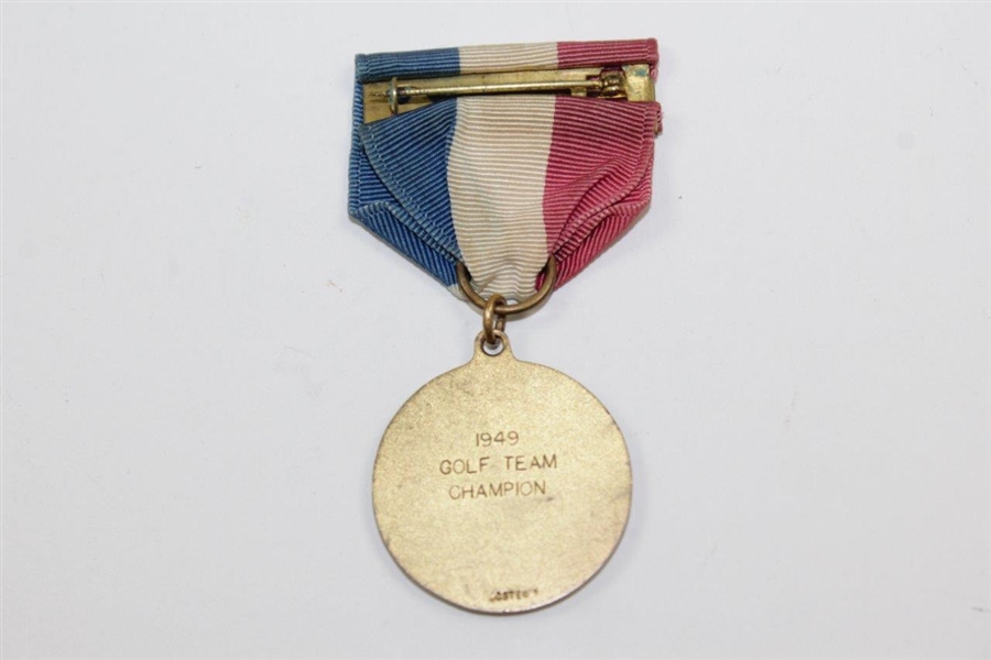 Missouri Valley Conference 1949 Champion Golf Team Medal by Jostens with Tri-Color Ribbon Bar Pin