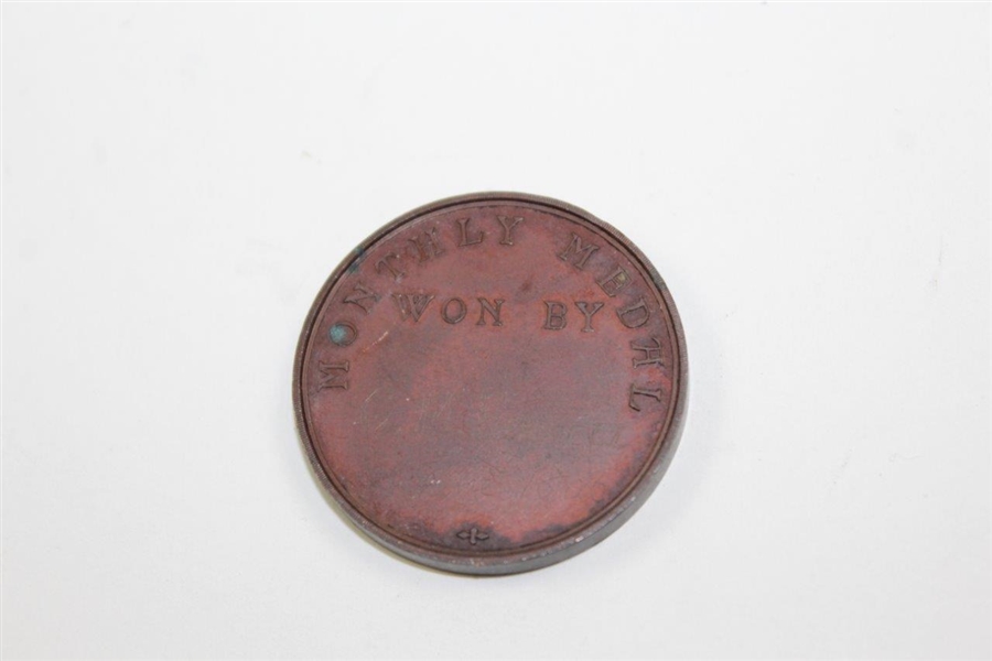 Circa 1920's Bronze Monthly Medal Won By Medal with Woman Golfer Depiction