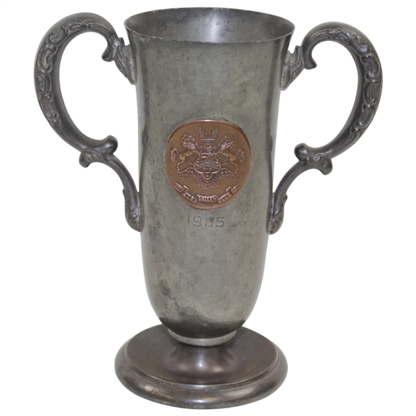 1905 Kebo Valley Golf Club Pewter Trophy Ornate Two-Handle Vase/Cup with Bronze/Copper Medallion