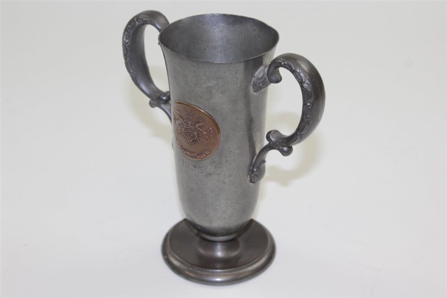 1905 Kebo Valley Golf Club Pewter Trophy Ornate Two-Handle Vase/Cup with Bronze/Copper Medallion