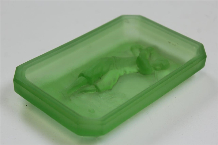 Frosted Green Glass Intaglio Cut Dish
