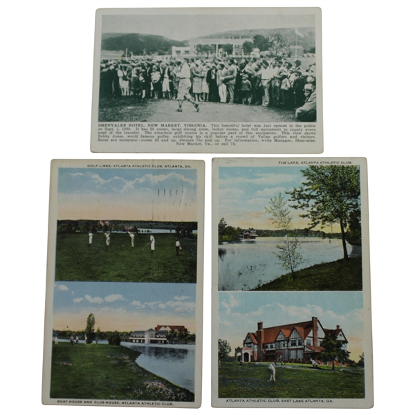 Three Bobby Jones Postcards: Bobby Jones exhibition at the Shenvalee Hotel & Two Postcards from Bobby Jones’ Home Club