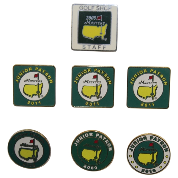 Three (3) 2011 Junior Patron Pins, 2008 Golf Shop Staff Pin, & 2008-2010 Junior Patron Pins
