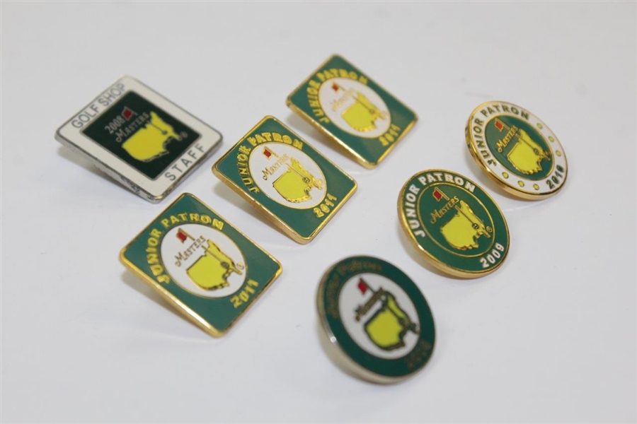 Three (3) 2011 Junior Patron Pins, 2008 Golf Shop Staff Pin, & 2008-2010 Junior Patron Pins