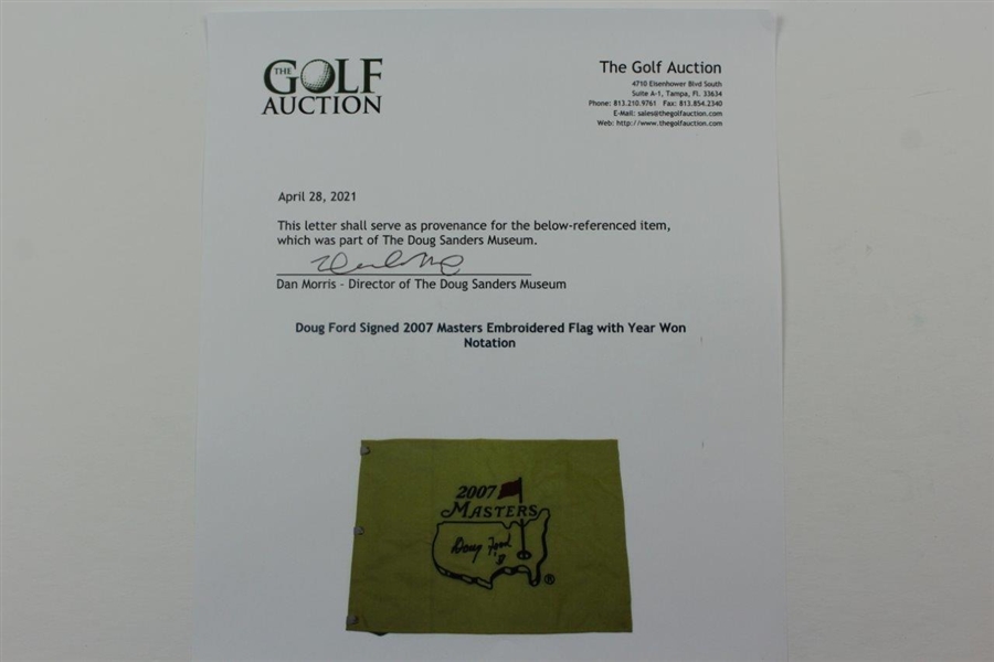 Doug Ford Signed 2007 Masters Embroidered Flag with Year Won Notation JSA ALOA