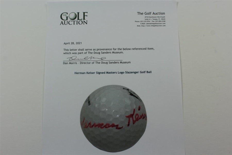 Herman Keiser Signed Masters Logo Slazenger Golf Ball JSA ALOA