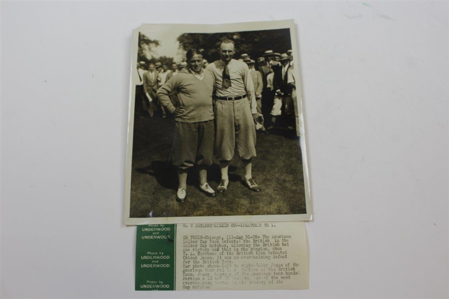 1928 Bobby Jones & Phil Perkins 'British & U.S. Amateur Champions Square Off' Wire Photo