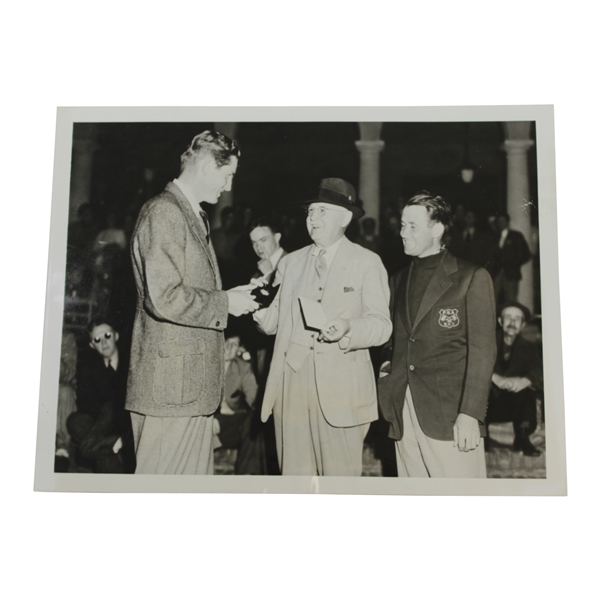 1937 Horton Smith Receiving North & South Medal at Pinehurst from Donald J. Ross Wire Photo