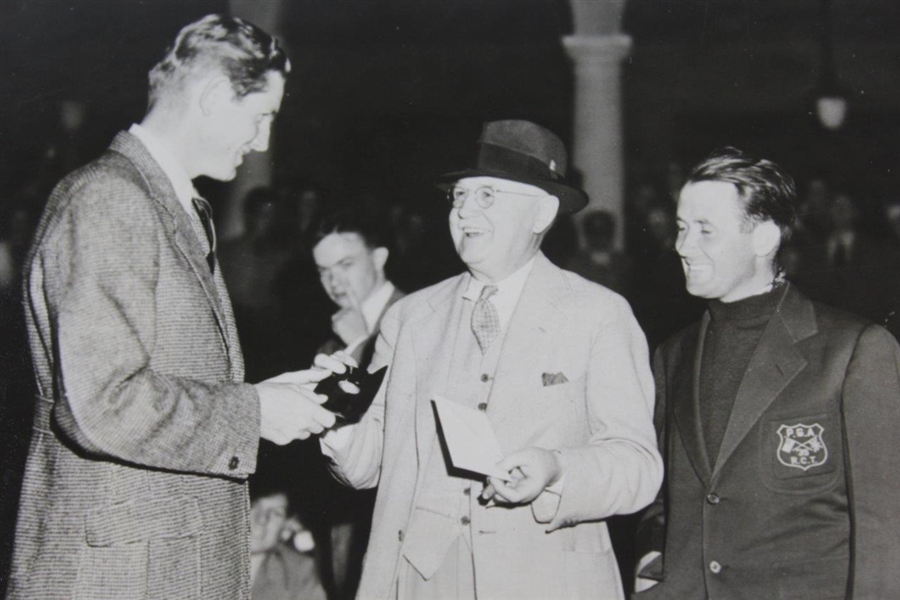 1937 Horton Smith Receiving North & South Medal at Pinehurst from Donald J. Ross Wire Photo