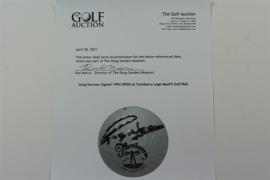 Greg Norman Signed 1994 OPEN at Turnberry Logo MaxFli Golf Ball JSA ALOA