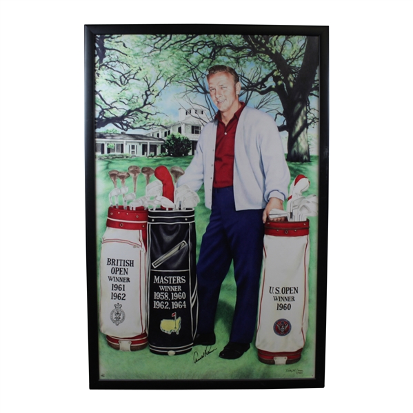 Arnold Palmer Signed Augusta Clubhouse with Major Championship Winning Golf Bags Kathy Crosse Print - Framed JSA ALOA