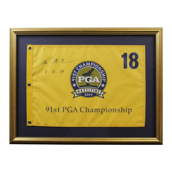 Y.E. Yang Signed & Dated (8.16.09) 2009 PGA Championship at Hazeltine Screen Flag - Framed JSA ALOA