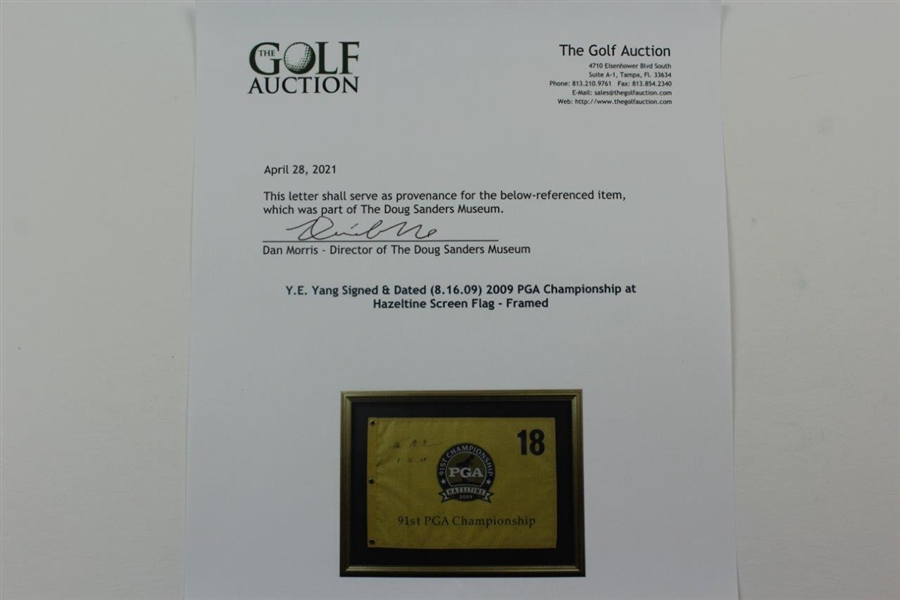 Y.E. Yang Signed & Dated (8.16.09) 2009 PGA Championship at Hazeltine Screen Flag - Framed JSA ALOA